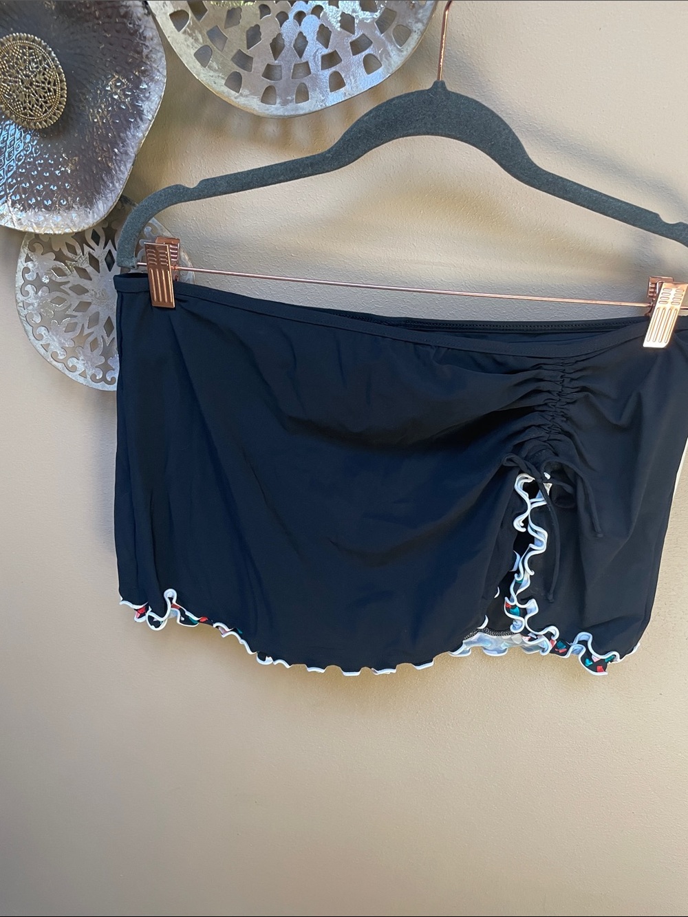 Profile By Gottex Black Swim Mini with White Ruffle Trim